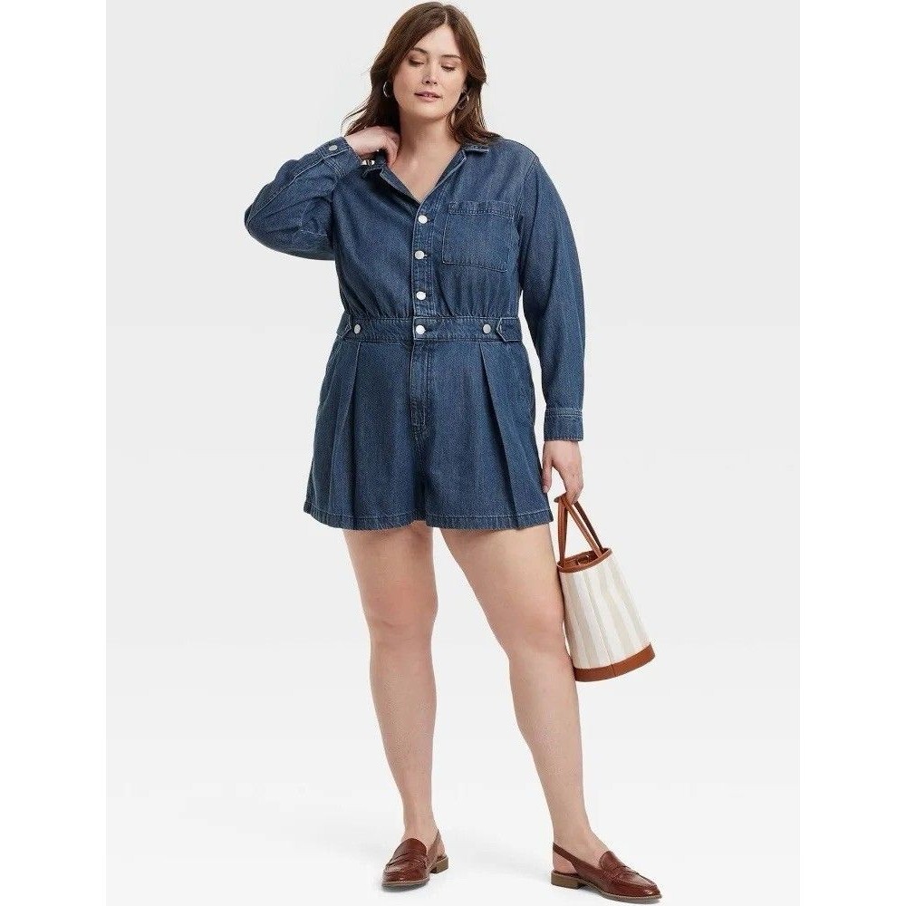 Women's Long Sleeve Denim Romper  Universal Thread Size 17 NWT Blue